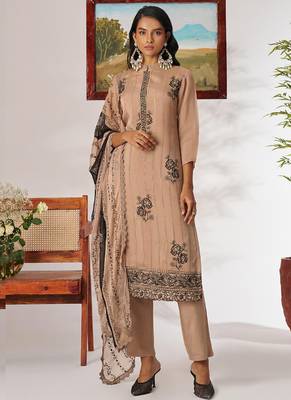Beige organza embroidered salwar suit 1