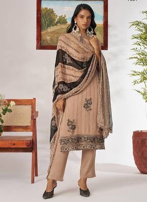 Beige organza embroidered salwar suit 2