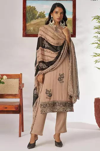 Beige organza embroidered salwar suit