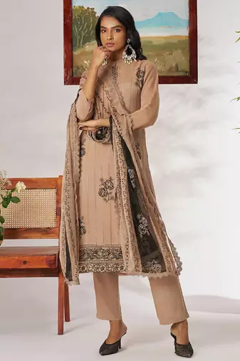 Beige organza embroidered salwar suit
