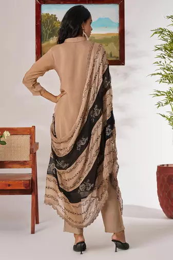 Beige organza embroidered salwar suit