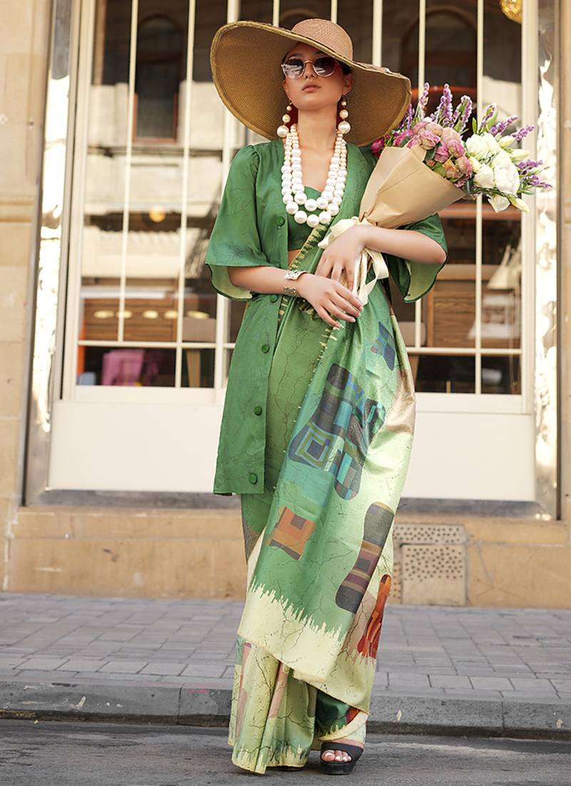 multi colour art silk blend digital print casual classic saree