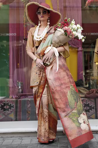 multi colour art silk blend digital print casual classic saree