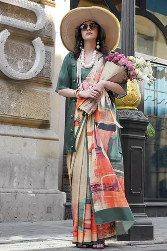 multi colour art silk blend digital print casual classic saree