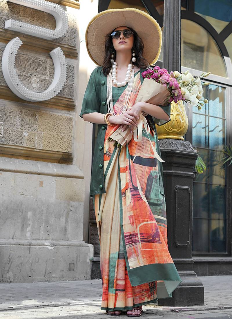 multi colour art silk blend digital print casual classic saree