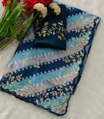 chiffon lehriya bandhani design saree with heavy thread & sequins work