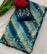 chiffon lehriya bandhani design saree with heavy thread & sequins work