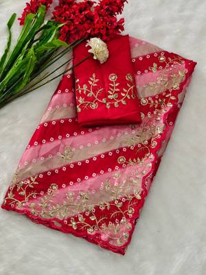chiffon lehriya bandhani design saree with heavy thread & sequins work 1