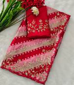 chiffon lehriya bandhani design saree with heavy thread & sequins work