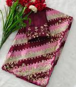 chiffon lehriya bandhani design saree with heavy thread & sequins work