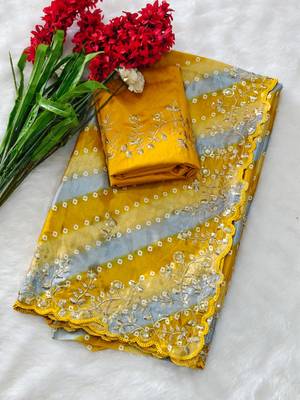 chiffon lehriya bandhani design saree with heavy thread & sequins work 1
