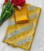 chiffon lehriya bandhani design saree with heavy thread & sequins work