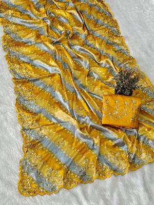 chiffon lehriya bandhani design saree with heavy thread & sequins work 2