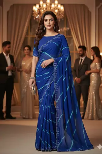 designer georgette saree with elegant design pattern & diamond cutwork border with blouse piece