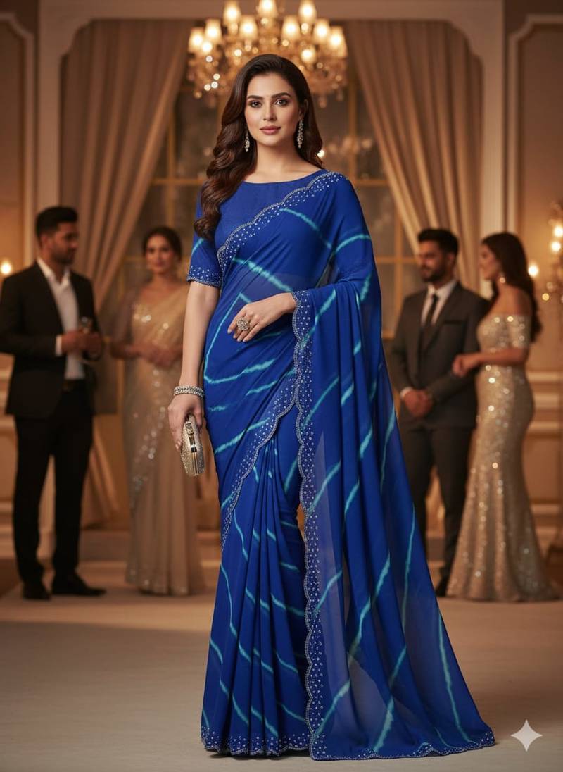 designer georgette saree with elegant design pattern & diamond cutwork border with blouse piece