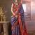 navy blue art silk blend patola print saree with red blouse