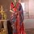 teal art silk blend patola print saree with red blouse