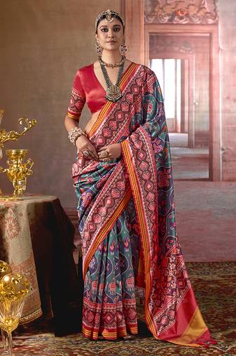 multicolor art silk blend patola print saree for wedding & festive wear