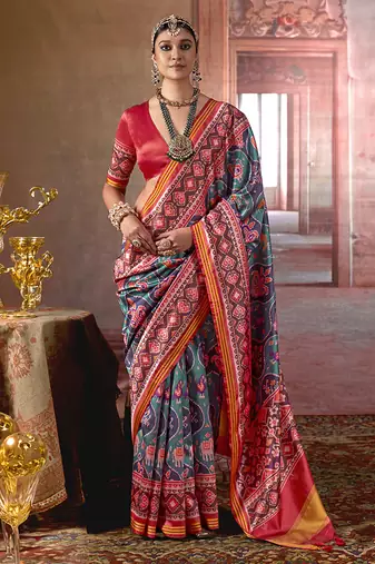 multicolor art silk blend patola print saree for wedding & festive wear