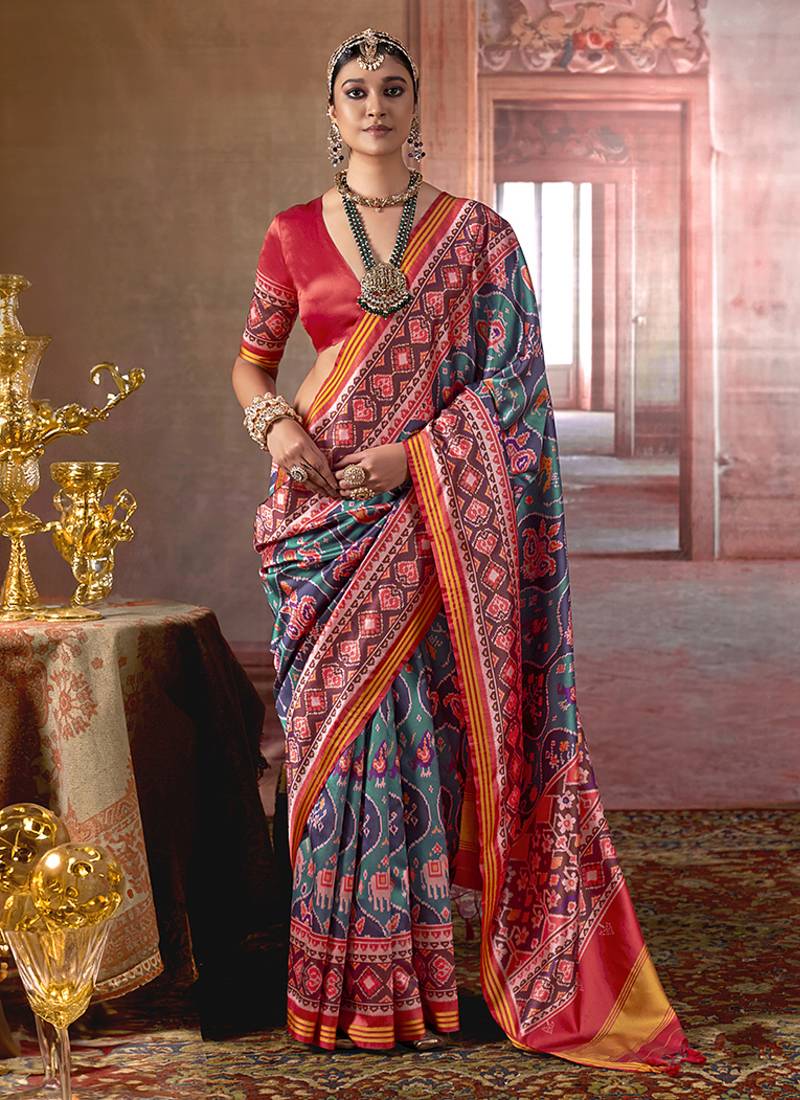 multicolor art silk blend patola print saree for wedding & festive wear