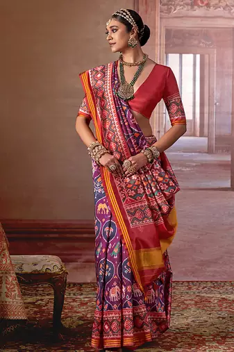 multicolor art silk blend patola print saree for wedding & festive wear