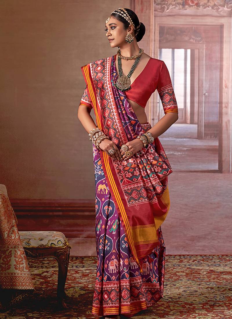 multicolor art silk blend patola print saree for wedding & festive wear