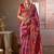 pink art silk blend patola print saree with red blouse