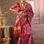 pink art silk blend patola print saree with red blouse