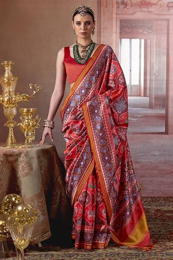 multicolor art silk blend patola print saree for wedding & festive wear