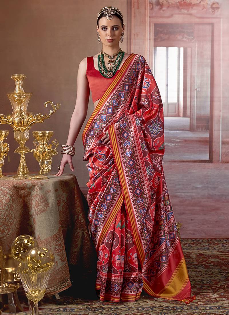 multicolor art silk blend patola print saree for wedding & festive wear