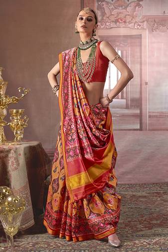 multicolor art silk blend patola print saree for wedding & festive wear