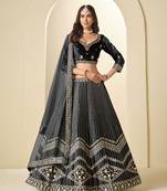 Black Velvet Embroidered Sequins Work A Line Lehenga Choli