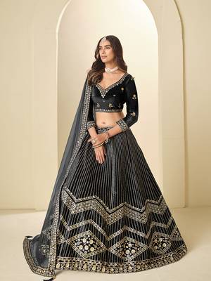 Black Velvet Embroidered Sequins Work Lehenga Choli 2