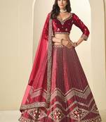 Maroon Velvet Embroidered Sequins Work A Line Lehenga Choli