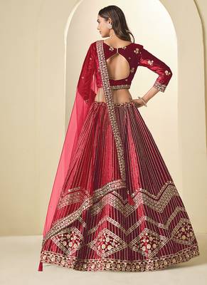 Maroon Velvet Embroidered Sequins Work Lehenga Choli 3