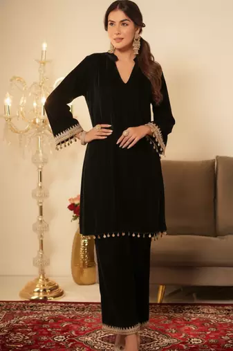 Black Velvet Short Gotta Work Kurta set