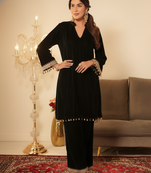 Black Velvet Short Kurta Palazzo Set with Gotta Lace Work