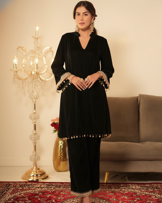 Black Velvet Short Gotta Work Kurta set 2