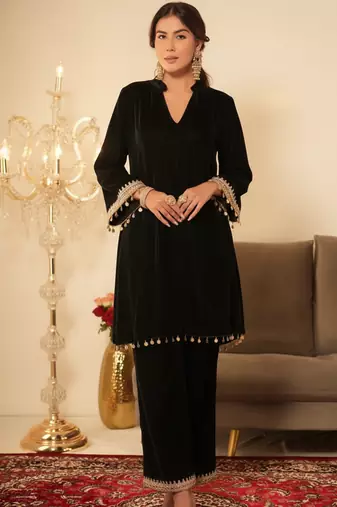 Black Velvet Short Gotta Work Kurta set