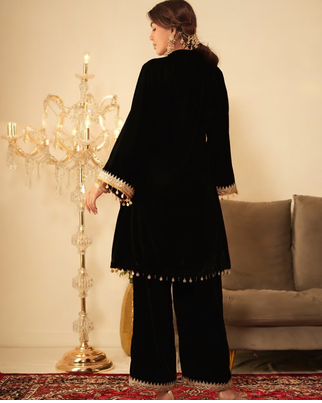 Black Velvet Short Gotta Work Kurta set 4