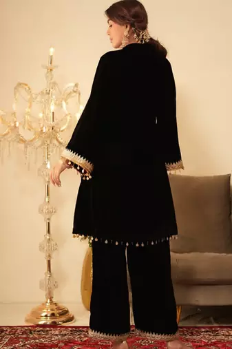 Black Velvet Short Gotta Work Kurta set