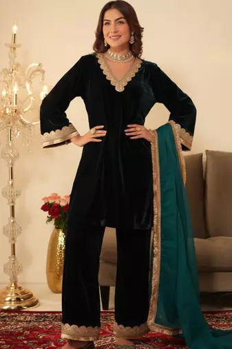 Bottle Green Lace Gotta Work Kurta set