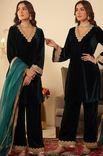 Bottle Green Lace Gotta Work Kurta set