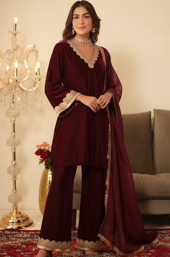 Maroon Ethnic Lace Gotta Work Kurta set