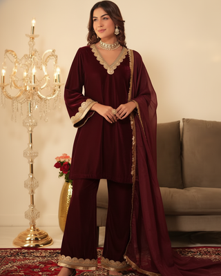 Maroon Ethnic Lace Gotta Work Kurta set 2