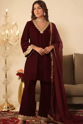 Maroon Ethnic Lace Gotta Work Kurta set