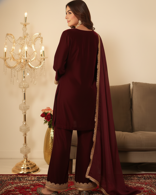 Maroon Ethnic Lace Gotta Work Kurta set 3