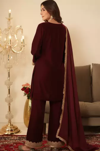 Maroon Ethnic Lace Gotta Work Kurta set