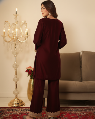 Maroon Ethnic Lace Gotta Work Kurta set 4