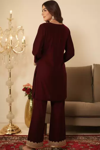 Maroon Ethnic Lace Gotta Work Kurta set